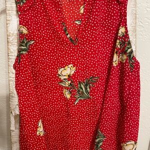 Floral Red Sleeveless Top